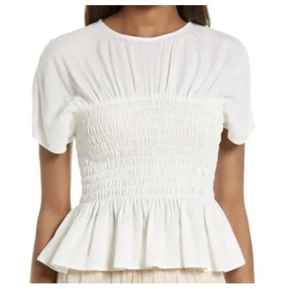 WAYF XS Aiden Smocked Ruffle Top Ivory White Dolman Sleeve Romantic Dainty